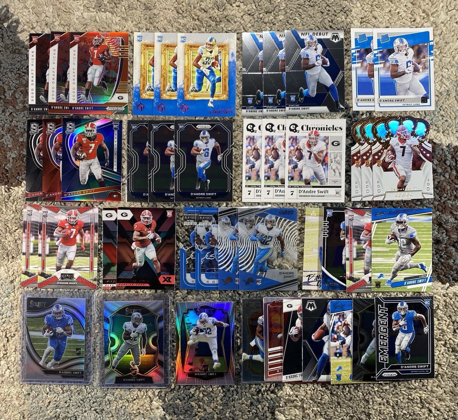 (45) 2020 D'Andre Swift Rookie Lot  Silver Select, Prizm, Mosaic, Donruss RC