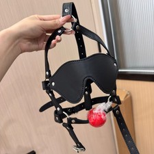 Headgear Open Mouth Ball Gag Head Harness Strap Eye Mask Bondage BDSM for Adult
