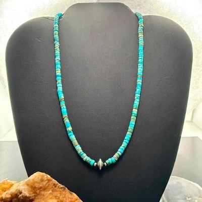 Sterling Silver Turquoise and Navajo Pearl Beads 17'' Necklace For Women
