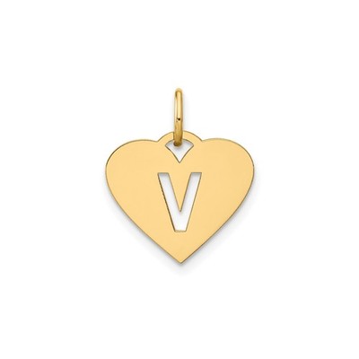 14k Gelbgold Herz Anhänger V Initiale Charm Halskette für Frauen Monogramm Schicht