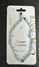 Case-Mate Phone Charm Beaded Wristlet Blue Silver Stars Pearls