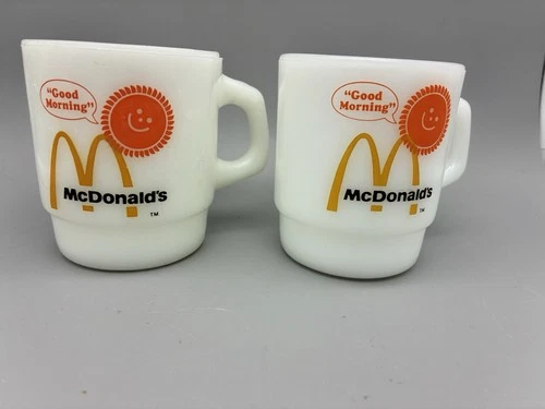 2 Vintage McDonald’s Milk Glass Coffee Mugs Good Morning (PAIR)