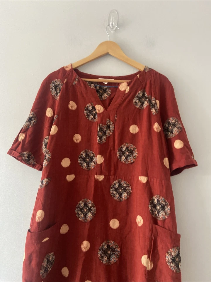 White Stuff Dress Size 14 Tunic Brown Red Linen Blend - Image 4 of 4