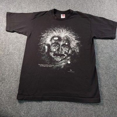 Vintage 90s Albert Einstein T-Shirt Medium Galaxy Glow in the Dark Tee Bayside M