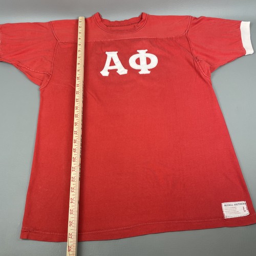 VTG Alpha Phi Sorority Russell Southern T Shirt Womens L Red 1960s Emobroidred - Picture 11 of 13