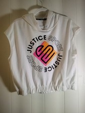 Justice Girls Sport Cropped Hoodie Sweatshirt Sz XLP 16/18 White Cap Sleeve NWOT