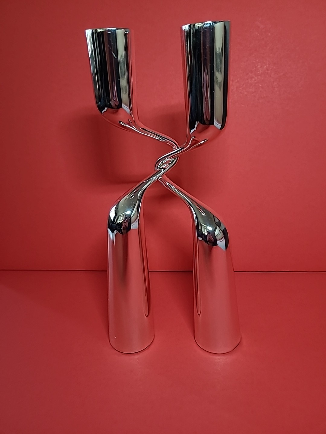 Pair Silver Taper Candlesticks Scandinavian 12" Tall