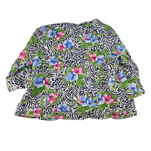 Cárdigan hawaiano vintage para mujer PL grande pequeño 100 % lino estampado de cebra hibisco - Imagen 4 de 16