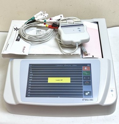 MORTARA ELi 280 FARB-EKG 12 LEITUNGEN MASCHINE KARDIOGRAPH + NEUE PADS + NEUES PAPIER