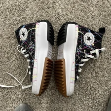 Converse Run Star Hike Hi Black White/Gum honey US Women’s Size 7 Paint Splatter