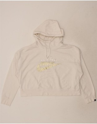 Nike Damen Grafik Crop Hoodie Pullover UK 16 Large Off White Baumwolle AN07