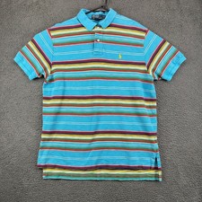 Polo Ralph Lauren Mens XL Blue Multi-Color Striped Short Sleeve Pique Polo Shirt