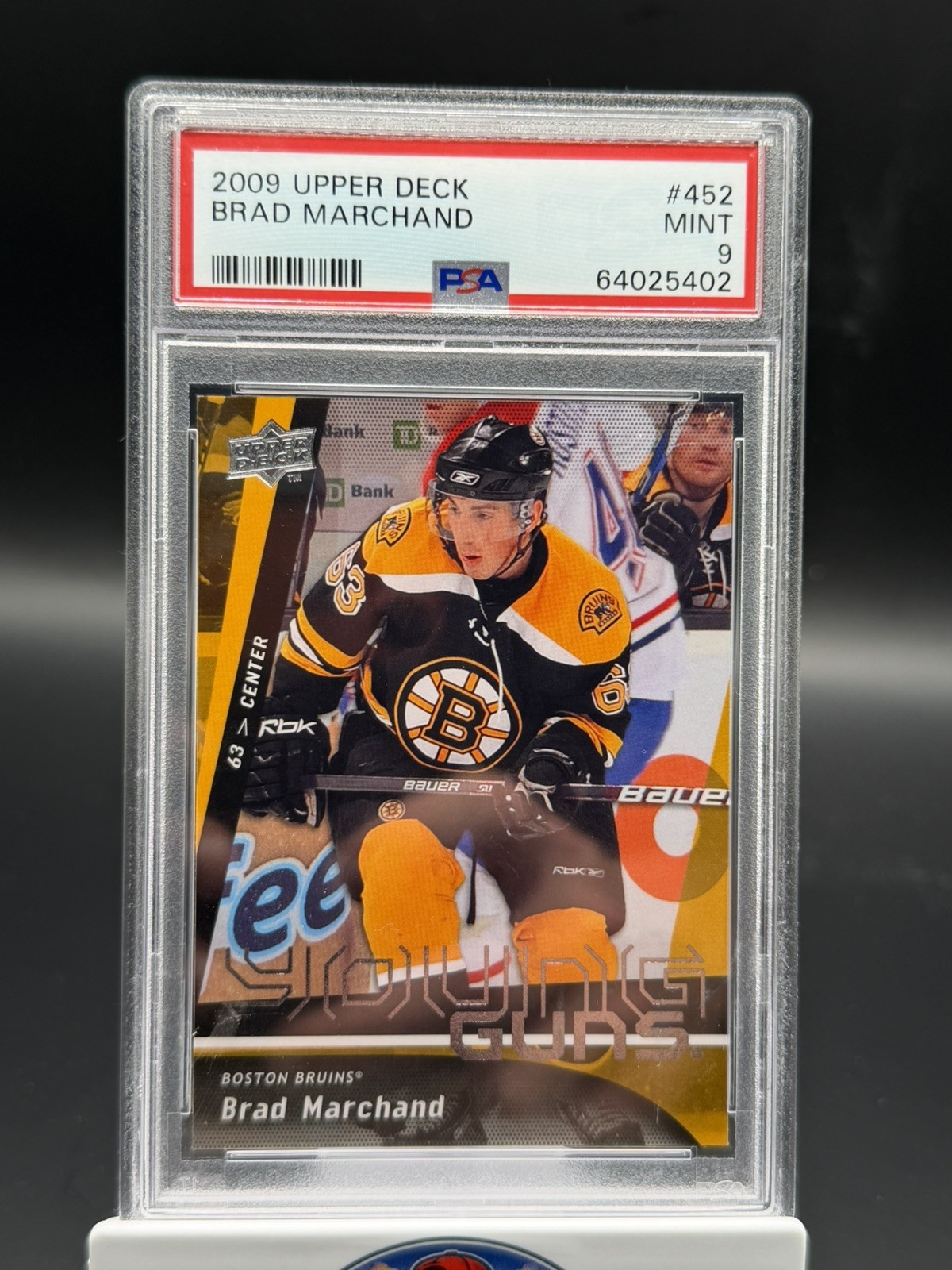 2009-10 Upper Deck Young Guns #452 Brad Marchand RC PSA 9 view 2