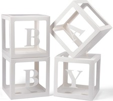 Baby Boxes with Letters 4 Transparent Balloons Gender Reveal Decorations