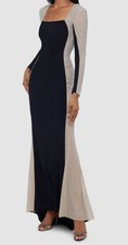 Xscape Women's Black Silver Square Neck Embellished Gown Dress Petite Size 6P