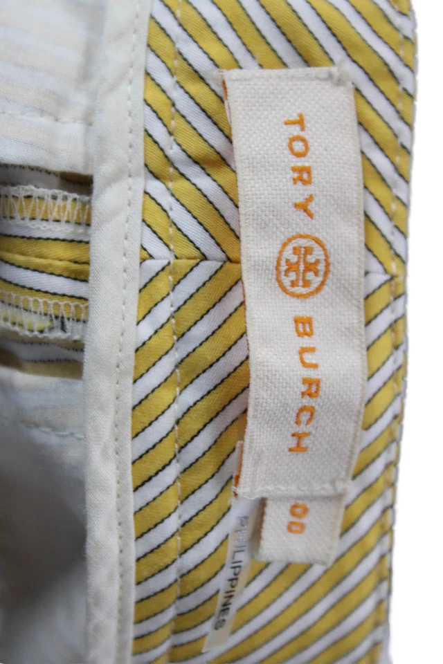 Pantalones Cortos Tory Burch Mujer Rayas Plisados Frontales Amarillo Blanco Talla 00 Foto 4 de 4