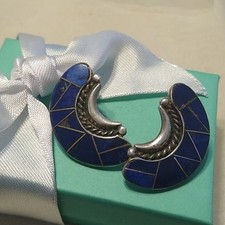 Lapis Lazuli Earrings Navajo made Andrew Johnson AJ Sterling MicroCut Crescent