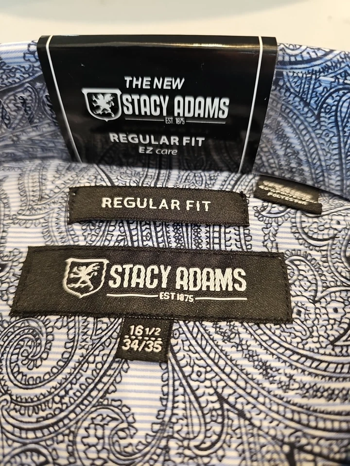 Camisa de vestir Stacy Adams para hombre azul cachemira 16,5 34/35 manga larga nueva con etiquetas Foto 2 de 4