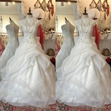 Vintage Wedding Dresses High Neck Flower Appliques A Line Ruffles Bridal Gowns