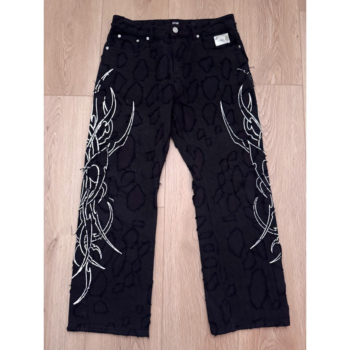 Revenge Spider Web Black Denim Jeans Pants Size 32 Grunge Boro Revenge Spider Web Black Denim Jeans Pants Size 32 Grunge Boro
