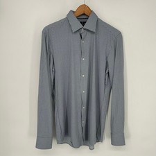 Hugo Boss Shirt Mens Medium Blue Geometric Print Slim Fit Performance Button Up