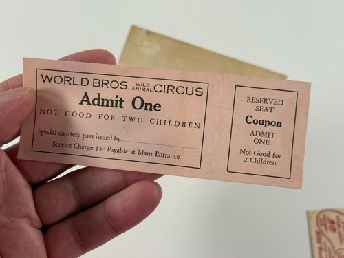 vtg 30s World Bros Lot (x3) tiger ticket wild animals circus carnival sideshow - Picture 7 of 8