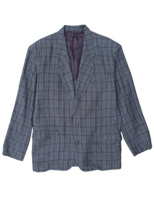 SUN VALLEY Herren 2 Knopf Blazer Sakko IT 48 mittelblau kariert Viskose DT21