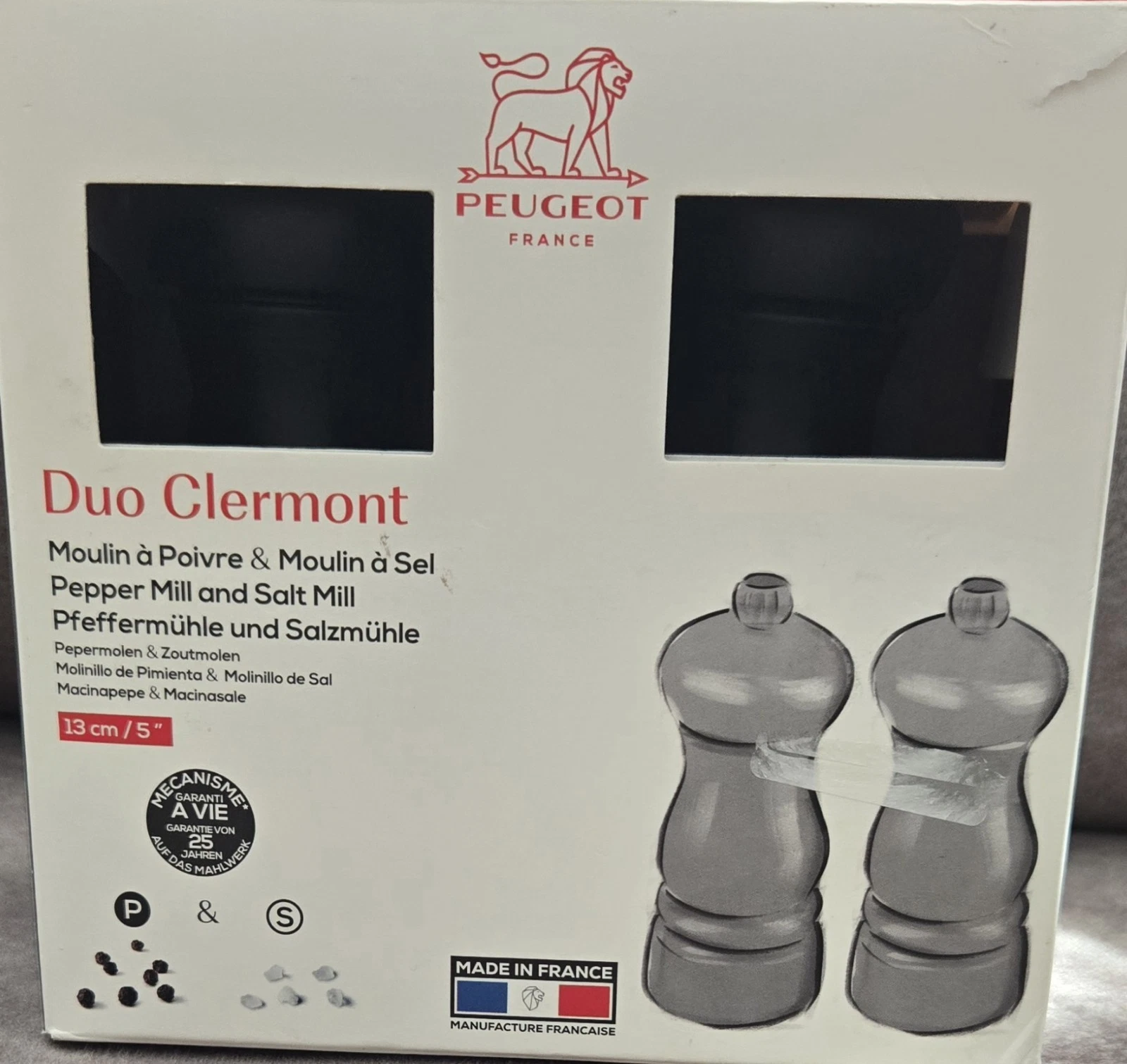 Peugeot Duo Clermont 13cm Black Pepper Mill And Salt Mill