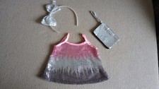 BABW Build a Bear Clothes Pink Silver Sequin Party Tank Dress Purse Bow Headband