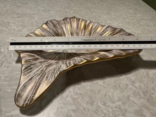 Vintage MCM  Royal Haeger Ribbed Gold & White Trinket Dish