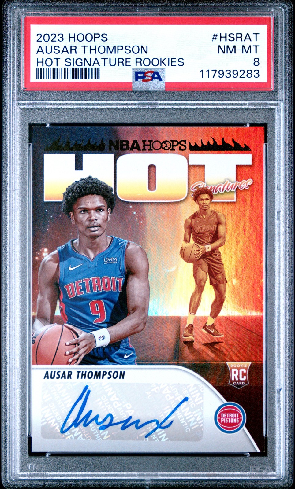 2023 PANINI NBA HOOPS HOT SIGNATURE ROOKIES #HSRAT AUSAR THOMPSON RC AUTO PSA 8