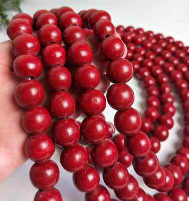 String of Vintage Red Wooden Beads for garlands or other crafts 12 feet  long