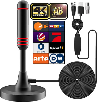 DVB-T/DVB-T2 Antenne Mit Verstärker - HDTV Zimmerantenne Für Fernseher, Großer R