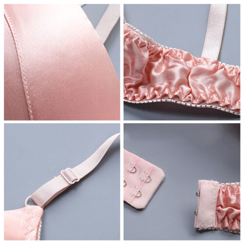 Women Silk Satin Bra Lingerie Soft Push Up Bralette Ladies Wireless Bras - Picture 13 of 23