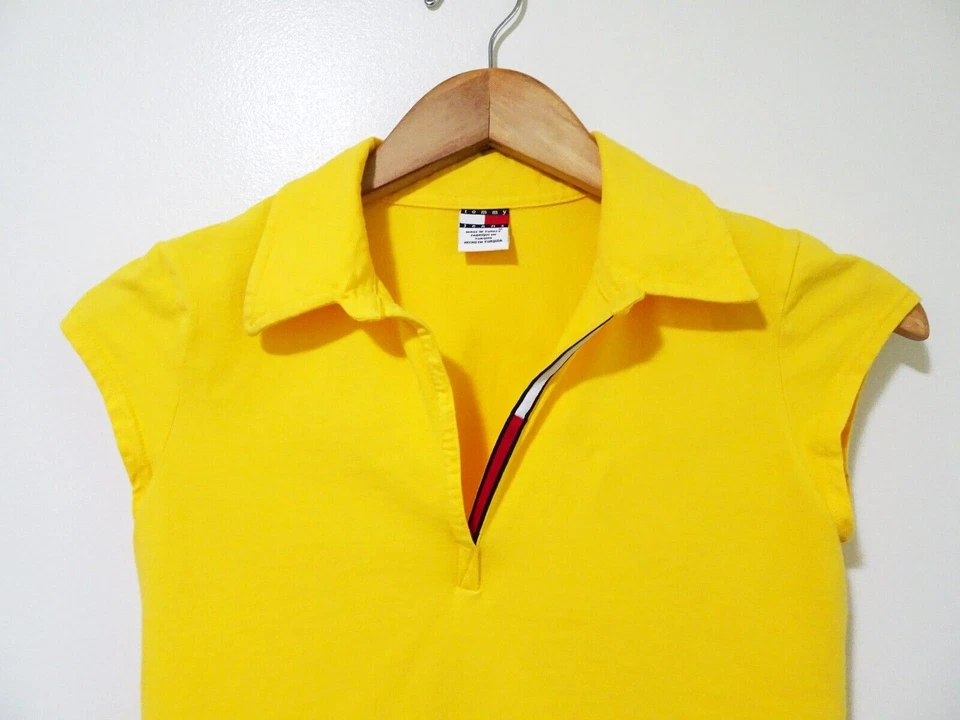 S/M De Colección Años 90 Y2K Tommy Niña Jeans Cuello Bandera Amarillo Club Niño Euro Rave Camisa Foto 2 de 4