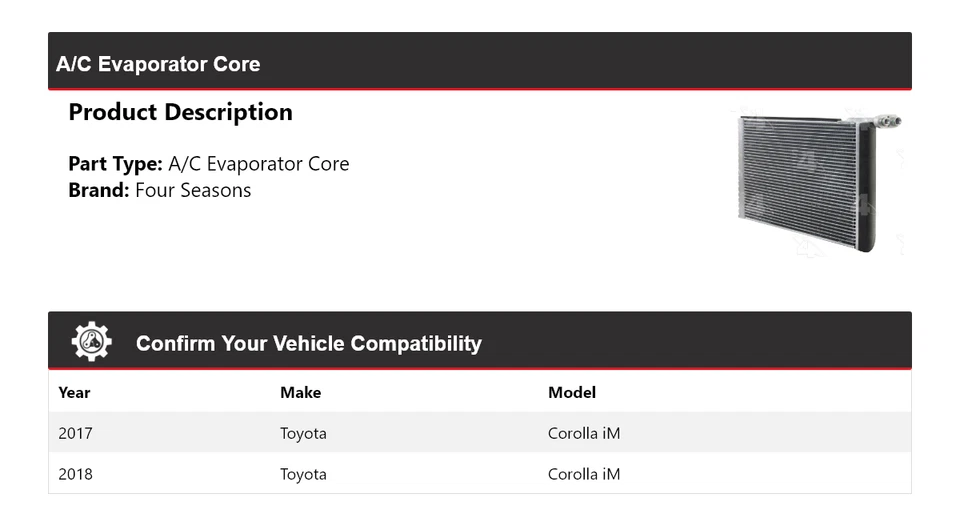 Núcleo evaporador aire acondicionado Toyota Corolla iM 2017-2018 4 estaciones Foto 2 de 4