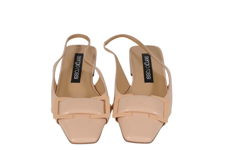 Sergio Rossi 女式肩带平底鞋 US 9.5 EU 39.5 棕褐色裸色漆皮 — 第 2/4 张图片