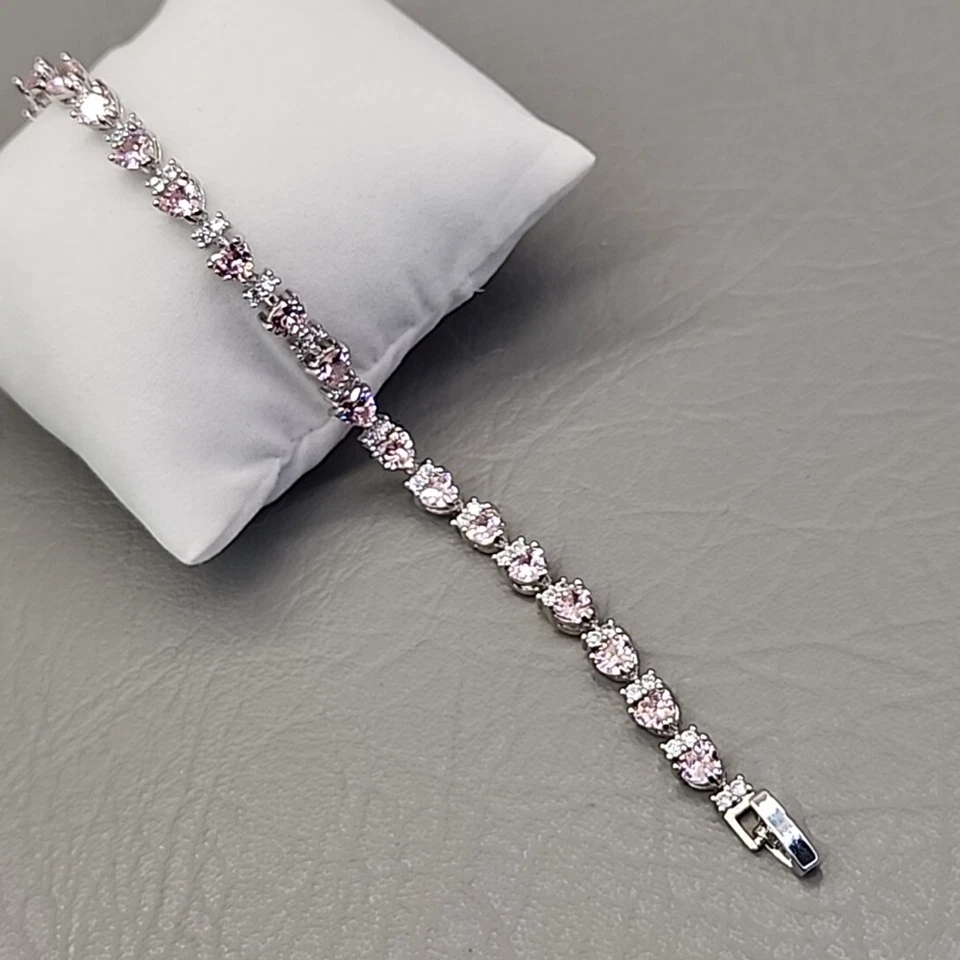 Pulsera Corazón Circonita Cúbica Rosa Plateada JTV 6.75" Foto 4 de 4