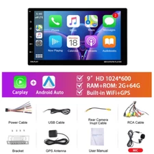1Din Android Car Radio 9'' 2+64G Automotive Multimedia Carplay Android Auto WIFI