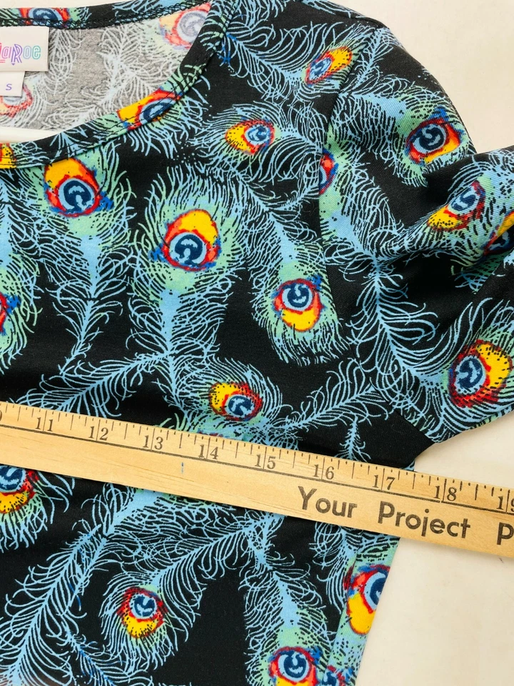 Blusa de vestir Julia para mujer talla pequeña azul manga corta pavo real pájaro hasta la rodilla Foto 3 de 4