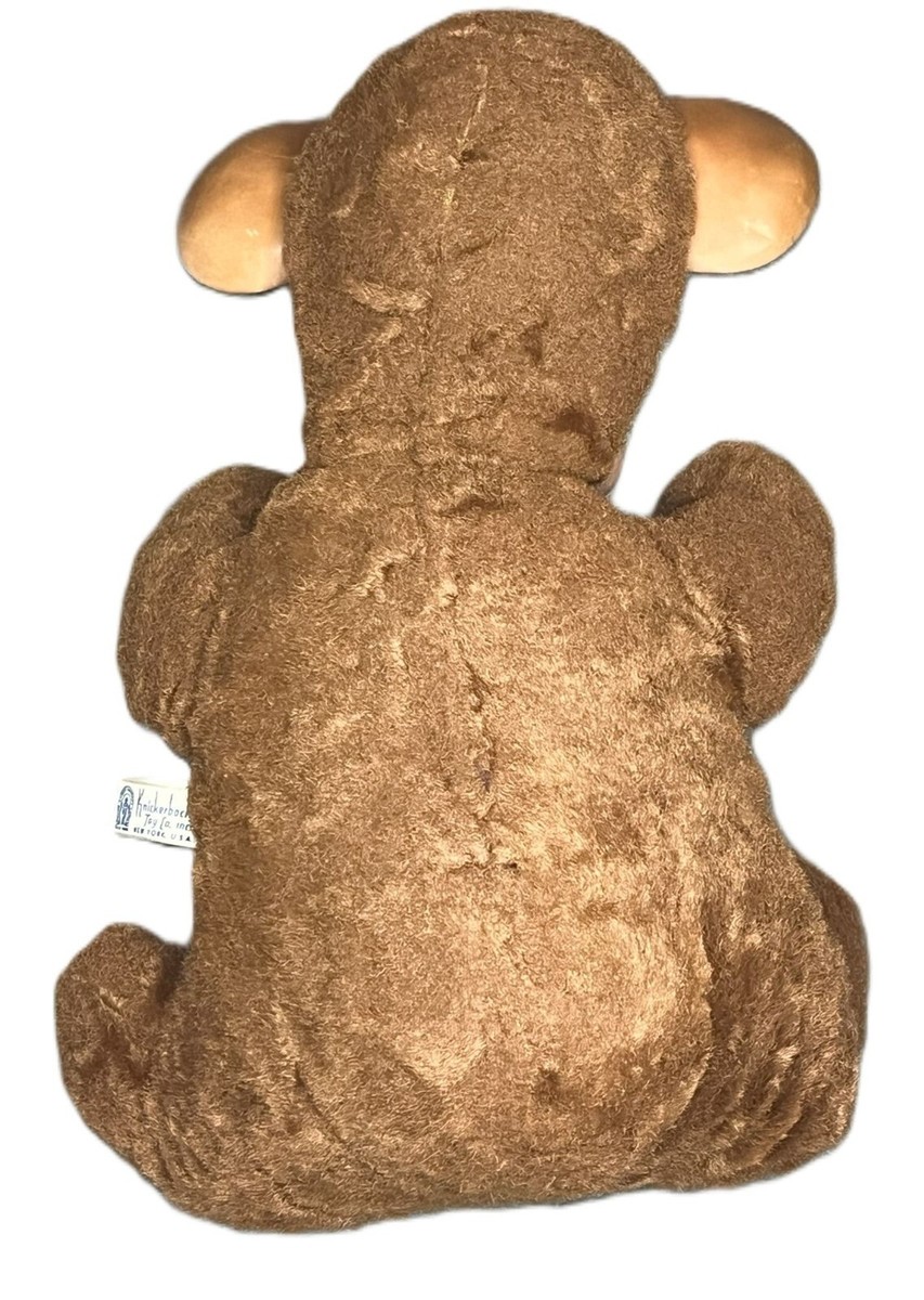 READ Vintage Knickerbocker Pouting Bear Plush Sad Plastic Face