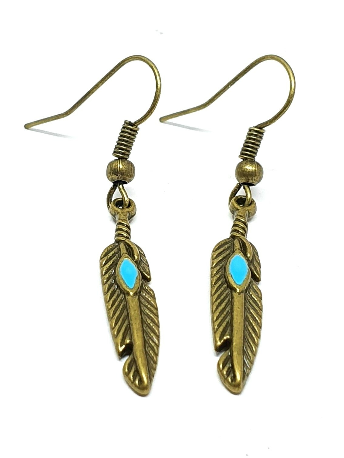 Feather Earrings Turquoise Native American Style Bronzed Trending Fashion UK