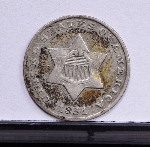 1851 Three Cent Silver 3CS - XF Details, Cleaned (#53441-L) - Picture 3 of 6