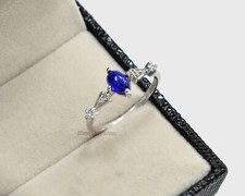 6x4 MM Oval Natural Sapphire Cabochon Gemstone 925 Sterling Silver Wedding Ring