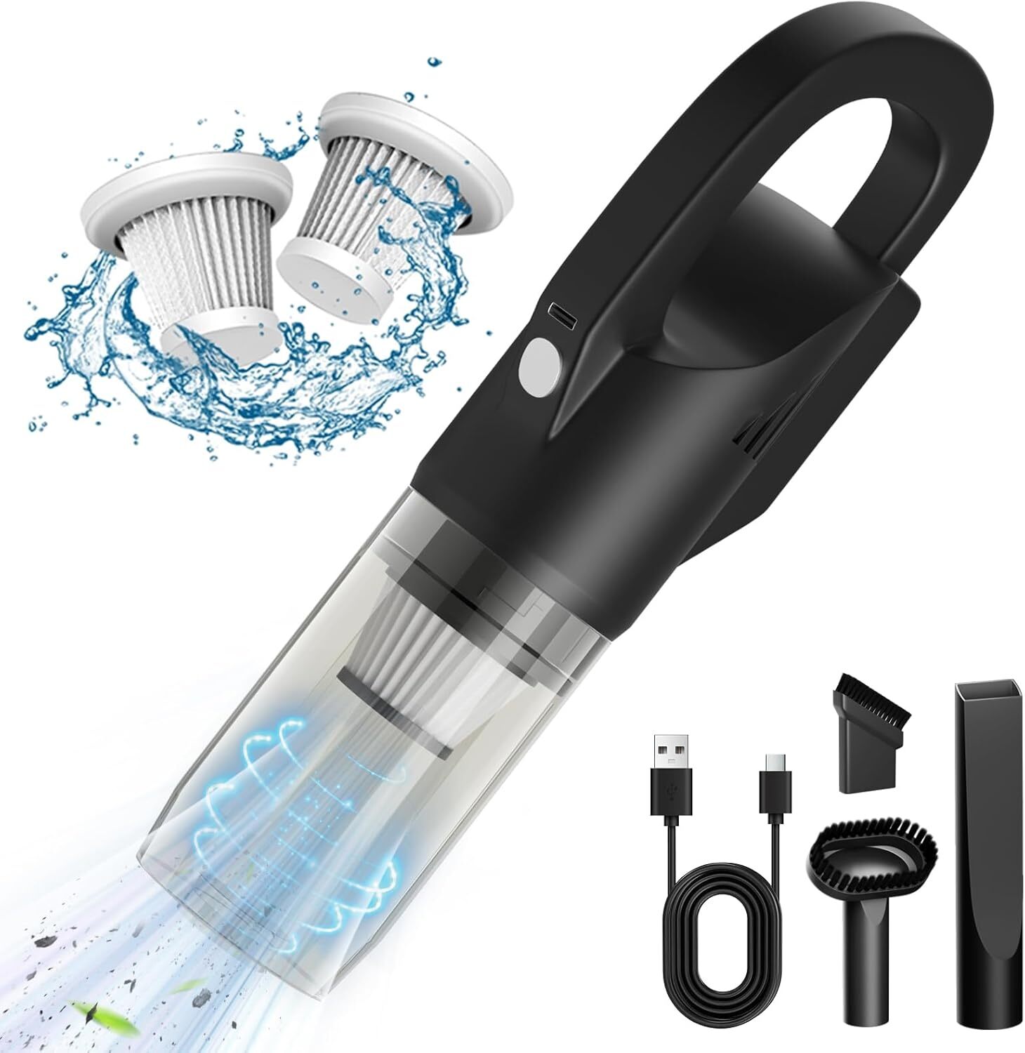 Portable Cordless Car Vacuum with 2 Filters in Power Black Finish