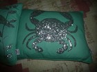 THRO Marlo Lorenz~Silver Sequins Green~2 Pillows 14x18"~Ocean CRAB Tree Birds~LN — photo 5