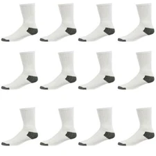 12 Pack Men Crew Casual Sports Cotton Socks White Black Toe Heel Size 10-13