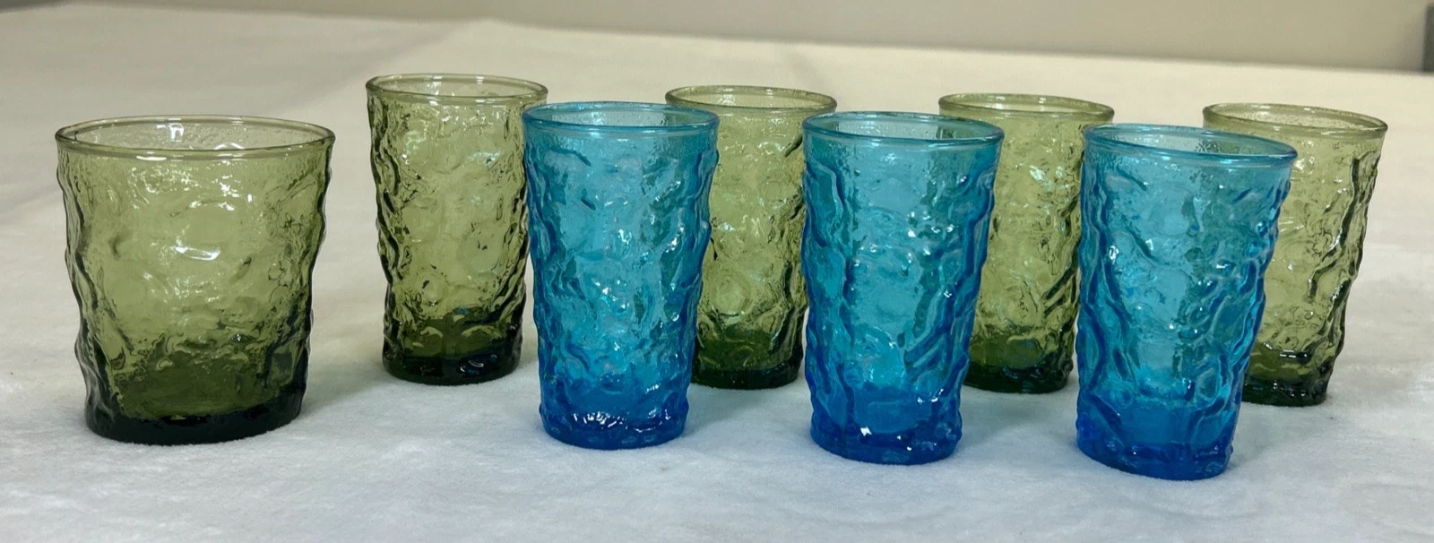 Mixed Lot Anchor Hocking Lido Milano 4oz. Vintage Juice Glasses Crinkle Aqua Grn