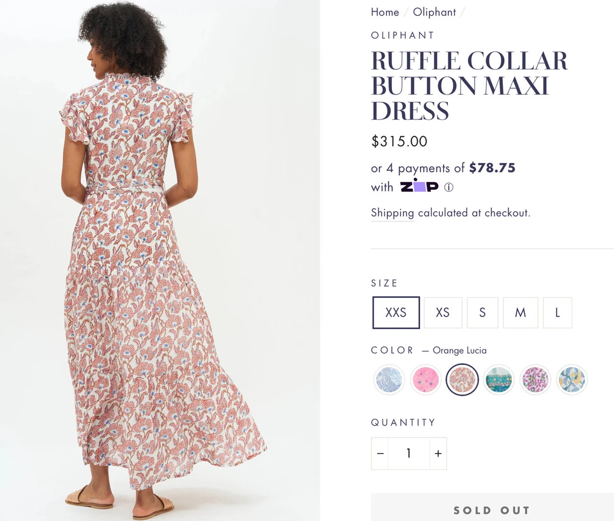 NEW Oliphant Design Ruffle Collar Button Maxi Dress Women s Medium Retail 315