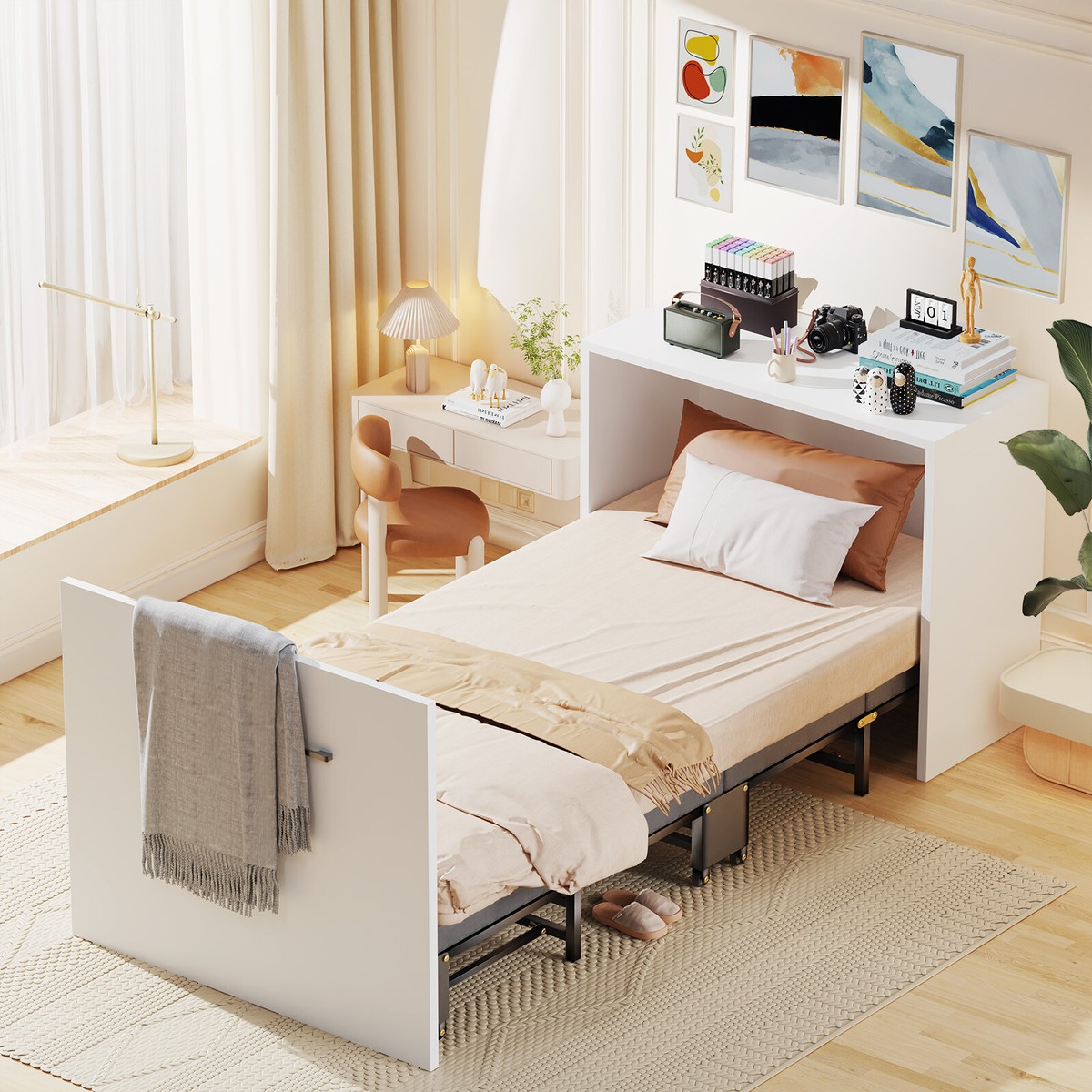 NAIZEA 2 in1 Murphy Bed with Mattress, Folded Cabinet Bed 75